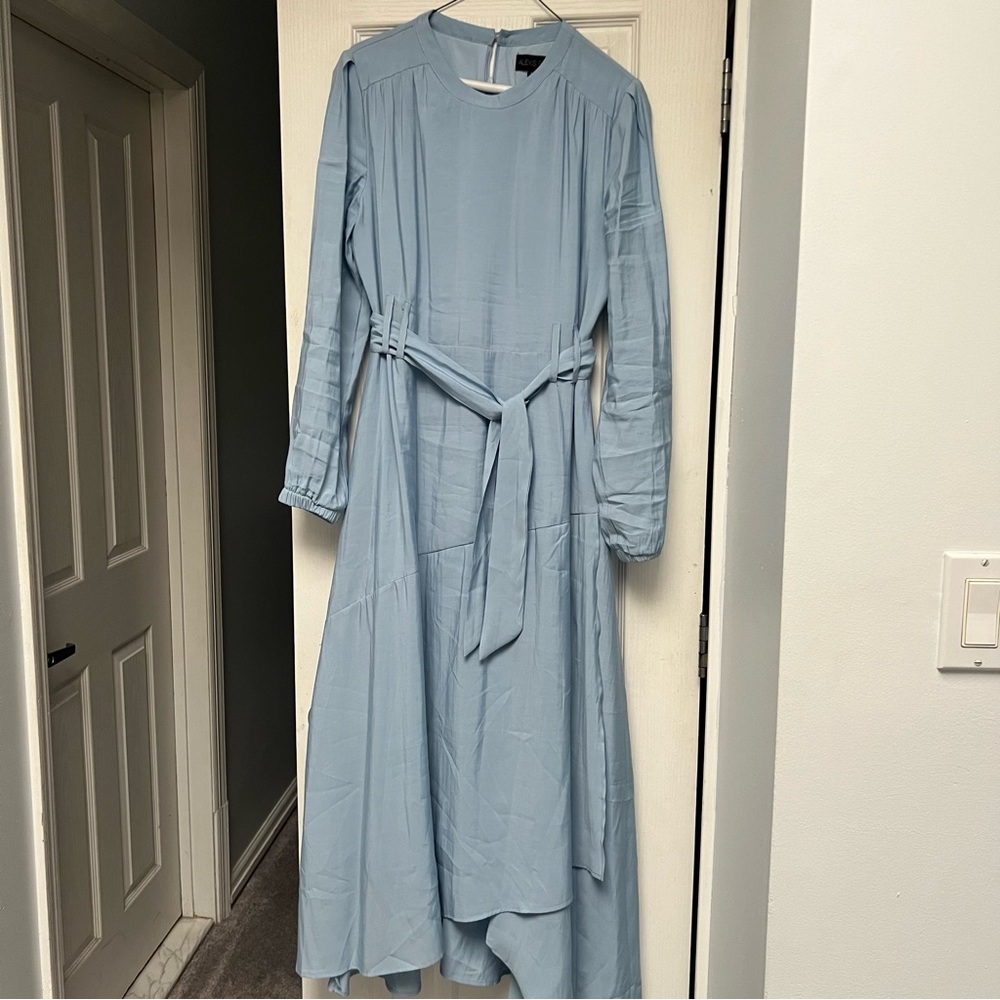 EC Light Blue Alexis Roe Wrap Dress Modest Ling Sleeve Lightweight Size Large - Picture 3 of 11